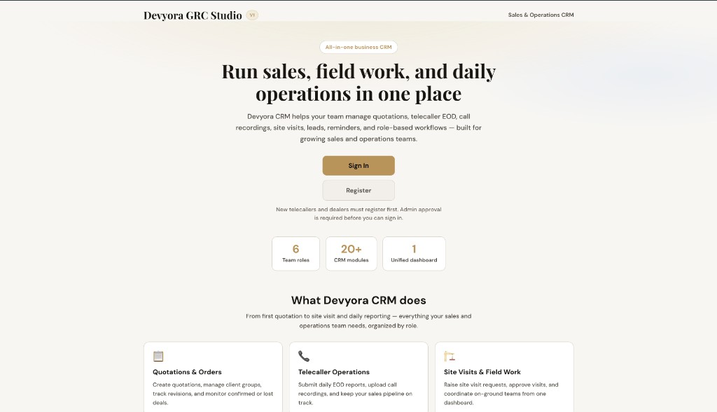 Devyora CRM — Sales & Operations Software